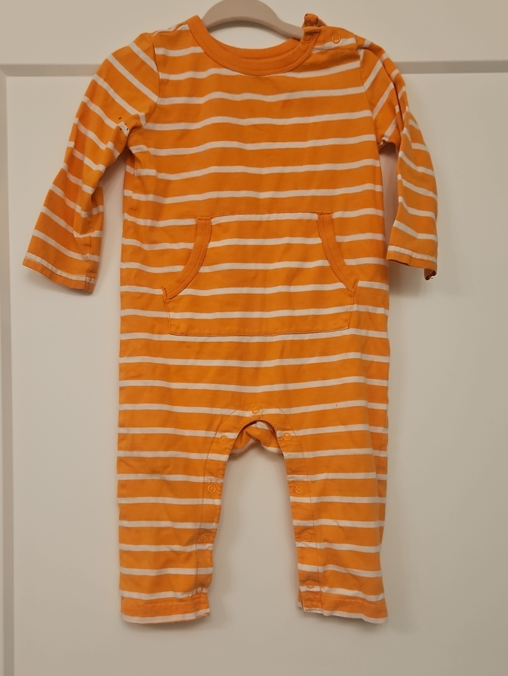 Primary Orange Striped Romper 6-12m 100% Cotton